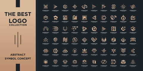 mega logo collection, abstract design concept for branding with golden gradient.