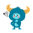 © svtdesign - Cute funny yeti monster character with question marks. Vector hand drawn cartoon kawaii character illustration icon. Isolated on white background. Yeti, Bigfoot baby cartoon character concept