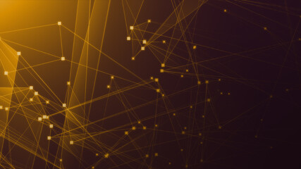 Abstract orange polygon tech network with connect technology background. Abstract dots and lines texture background. 3d rendering.