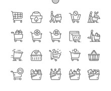 Shopping Cart. Shop, Supermarket, Marketing, Basket, Store, Retail. Eco Shopping. Pixel Perfect Vector Thin Line Icons. Simple Minimal Pictogram