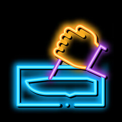 Poster - Hand Made Knife neon light sign vector. Glowing bright icon Hand Made Knife sign. transparent symbol illustration