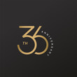 36th anniversary celebration logotype with elegant number shiny gold