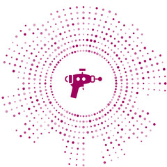 Sticker - Purple Ray gun icon isolated on white background. Laser weapon. Space blaster. Abstract circle random dots. Vector