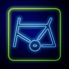 Sticker - Glowing neon Bicycle frame icon isolated on blue background. Vector