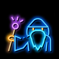 Wall Mural - Wizard Hold Wand neon light sign vector. Glowing bright icon Wizard Hold Wand sign. transparent symbol illustration