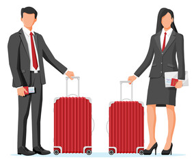 Wall Mural - Business Woman and Man with Travel Bag