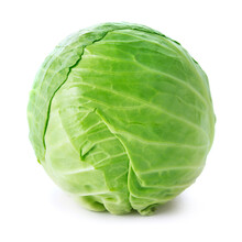 Fresh Ripe Head Of Cabbage Isolated On White Background