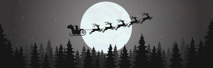 Wall Mural - santa claus with reindeer fly high