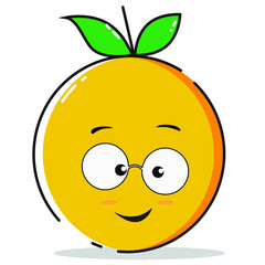 smiling lemon with eyes. Orange vector face with reading glasses like a geeky child