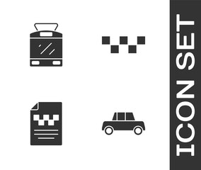 Poster - Set Car, Tram and railway, Taxi driver license and car roof icon. Vector