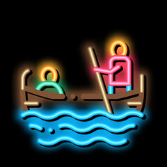 Sticker - Gondola Boat neon light sign vector. Glowing bright icon Gondola Boat sign. transparent symbol illustration