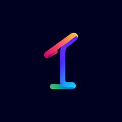 Wall Mural - Number one logo made of multicolor gradient neon line.