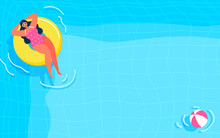 Summer Pool Background Vector Illustration. Girl In The Pool With Copy Space