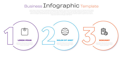 Wall Mural - Set line Bathroom scales, Fitness ball and Sport training program. Business infographic template. Vector