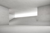 Fototapeta  - Abstract 3d rendering of empty concrete space with light and shadow on the stair structure, Futuristic architecture.