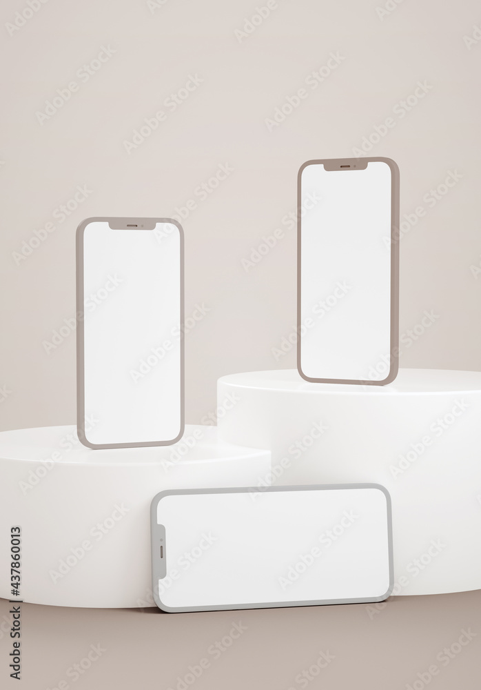 Phones mockup blank screen on platforms for app ui ux design ...