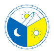 朝昼夜 24時間 時計イメージのイラスト 円を三等分（線画、青）
