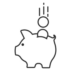 Sticker - Piggy bank with coin. Money saving, economy, investment, banking or business services concept. Vector illustration.