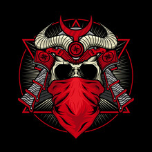 Mechanical Red Samurai Skull With War Armor Detailed Vector Design Concept