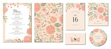 Universal Hand Drawn Floral Menu Suite In Warm Colors Perfect For An Autumn Or Summer Wedding And Birthday Invitations, And Baby Shower.