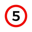 Speed limit 5 kmh sign of road traffic maximum speed vector icon.