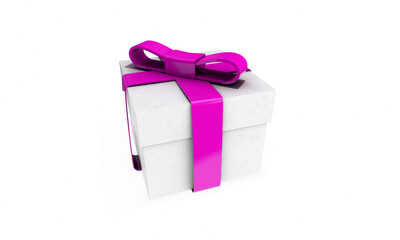 White gift boxes with ribbon, on white background. Concept for women and holidays. 3D Rendering