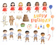 Birthday girl and boy party  watercolor illustration 