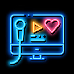 Wall Mural - Karaoke on Computer neon light sign vector. Glowing bright icon Karaoke on Computer Sign. transparent symbol illustration