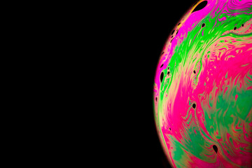 Wall Mural - Bubble abstract. Globe planet earth in galaxy universe space with sun on black background. Comet, asteroid, meteorite in fantasy galaxy.