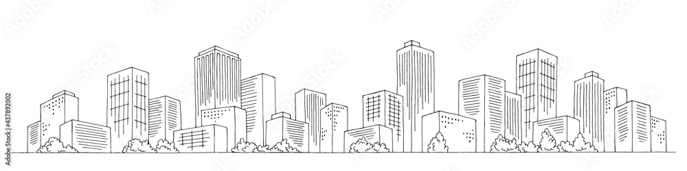 City graphic black white cityscape skyline sketch illustration vector  - obrazy, fototapety, plakaty 