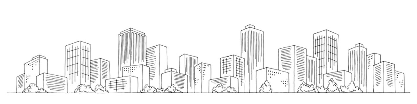 city graphic black white cityscape skyline sketch illustration vector