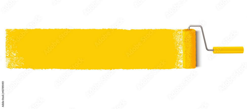 Yellow paint stroke with paint roller horizontal - obrazy, fototapety, plakaty 