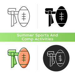 Sticker - Flag football icon. Removing flag from ball carrier during game. American football non-tackling version. Physical safety. Linear black and RGB color styles. Isolated vector illustrations