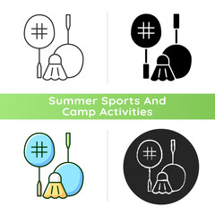 Poster - Badminton icon. Hitting shuttlecock. Heart-racing workout. Recreational game. Fast-paced racket sport. Improving aerobic fitness. Linear black and RGB color styles. Isolated vector illustrations