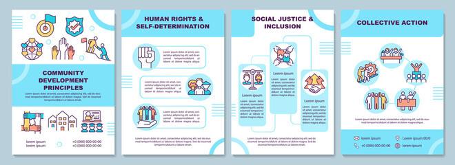 Community development principles brochure template. Flyer, booklet, leaflet print, cover design with linear icons. Vector layouts for presentation, annual reports, advertisement pages