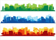 City view. City landscape in different colors. City silhouette.