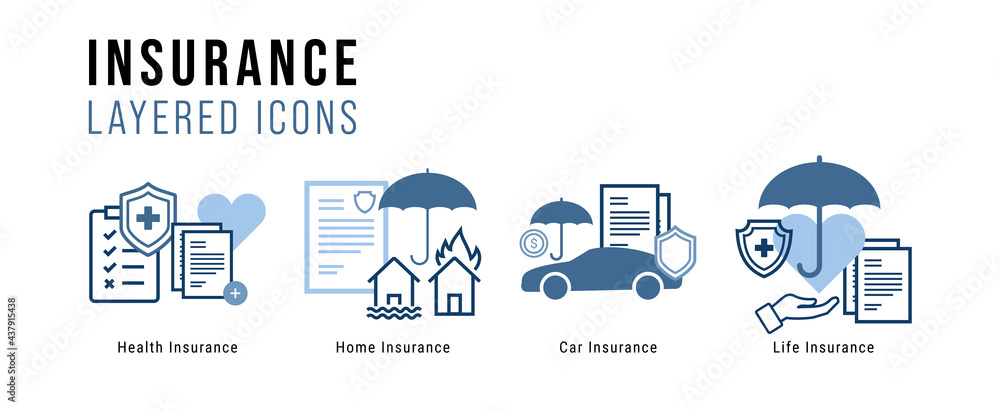 Insurance Layered Icon Set Stock Vector | Adobe Stock