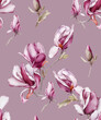 Seamless pattern with magnolias. Flowers in a watercolor style.