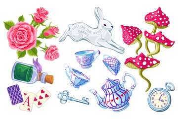 wonderland cartoon vector set isolated