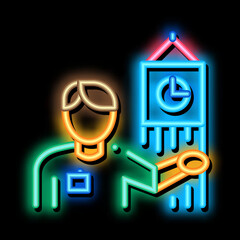 Sticker - Guide near Big Ben neon light sign vector. Glowing bright icon Guide near Big Ben Sign. transparent symbol illustration