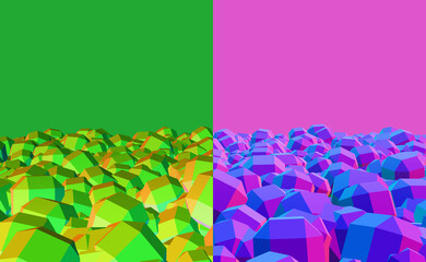 Poster - Color poster, ultraviolet and lilac. 3D illustration of random elements on the floor. Polygons filling the field