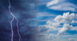 © Grispb - Background from sky with bad and good weather. Lightning next to a clear cloudy sky. Concept is abrupt change in weather. Background for weather forecast. Thunderstorm front next to a sunny sky.