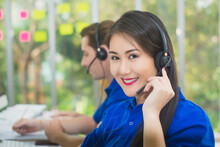 Asian Beautiful Woman Smile In Office,call Center Service,customer Operator Helpline Service Center,staff Support Sale,call Center Telephone Telemarketing Sales Agent,information Service Assistant