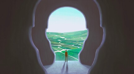 concept art of nature freedom dream success brain and hope , ambition idea artwork, surreal painting