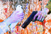 Pigeons In The Hands And Murderer With Gun 