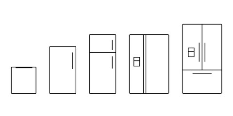 Wall Mural - refrigerator sizes chart line icon. clipart image isolated on white background