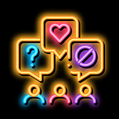 Sticker - different demands of people neon light sign vector. Glowing bright icon different demands of people sign. transparent symbol illustration