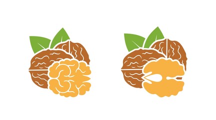 Walnut logo. Isolated walnut on white background. Set