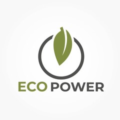 Wall Mural - eco power logo. power switch button icon. eco friendly, sustainable and renewable energy symbol