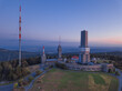 Areal view on the Feldberg, Hesse, Germany. Blue hour. Drone shot 